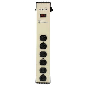 20 Amp Heavy Duty Surge Protected 6-Outlet Power Strip, On/Off Switch, 6 Foot Cord, Beige