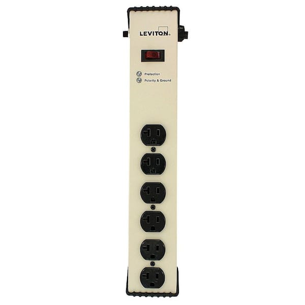 Leviton 20 Amp Heavy Duty Surge Protected 6-Outlet Power Strip, On/Off Switch, 6 Foot Cord, Beige