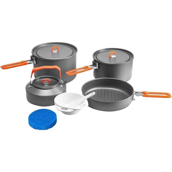 12-Piece Hard Anodized Aluminum Camping Cookware Set with Pots Saucepans Kettle Bowls Scoop Sponge