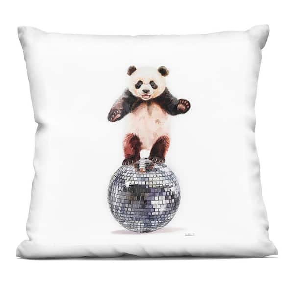 Stupell Industries Panda Balancing on Disco Ball Black Abstract Polyester 18 in. x 18 in. Throw Pillow