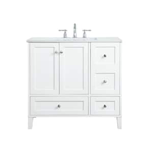 Timeless Home 36 in. W x 22 in. D x 34 in. H Single Bathroom Vanity in White with Calacatta Engineered Stone