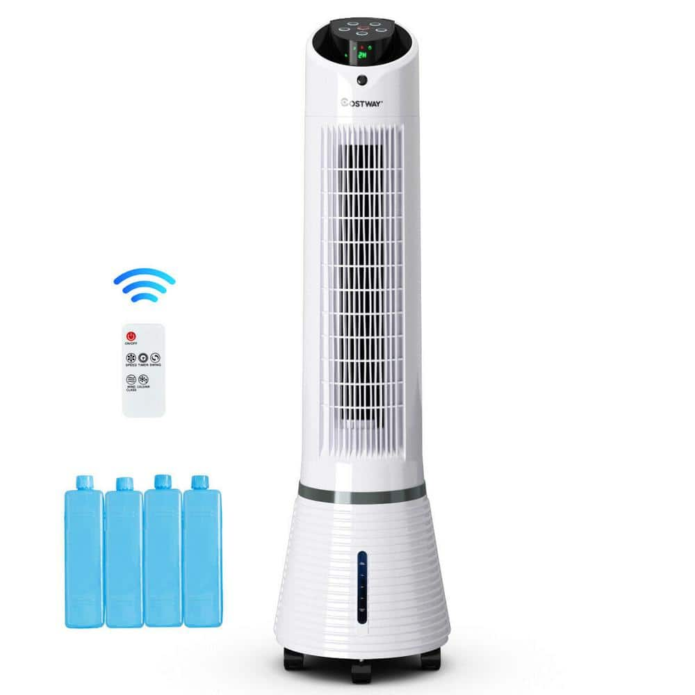 Costway Portable Air Conditioner Cooler Height 41 In Filter Humidify Tower Fan With Remote Control In White Hm0016 The Home Depot