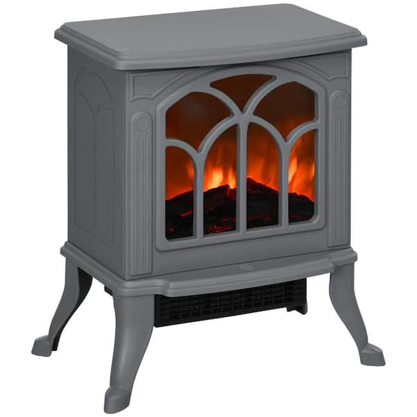 14.75 in. Freestanding Living Room Electric Fireplace Stove Heater, 750W/1500W in Gray