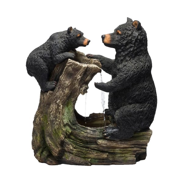 Alpine Corporation 26 in. Tall Bear and Cub with Tree Fountain Yard Statue Decoration