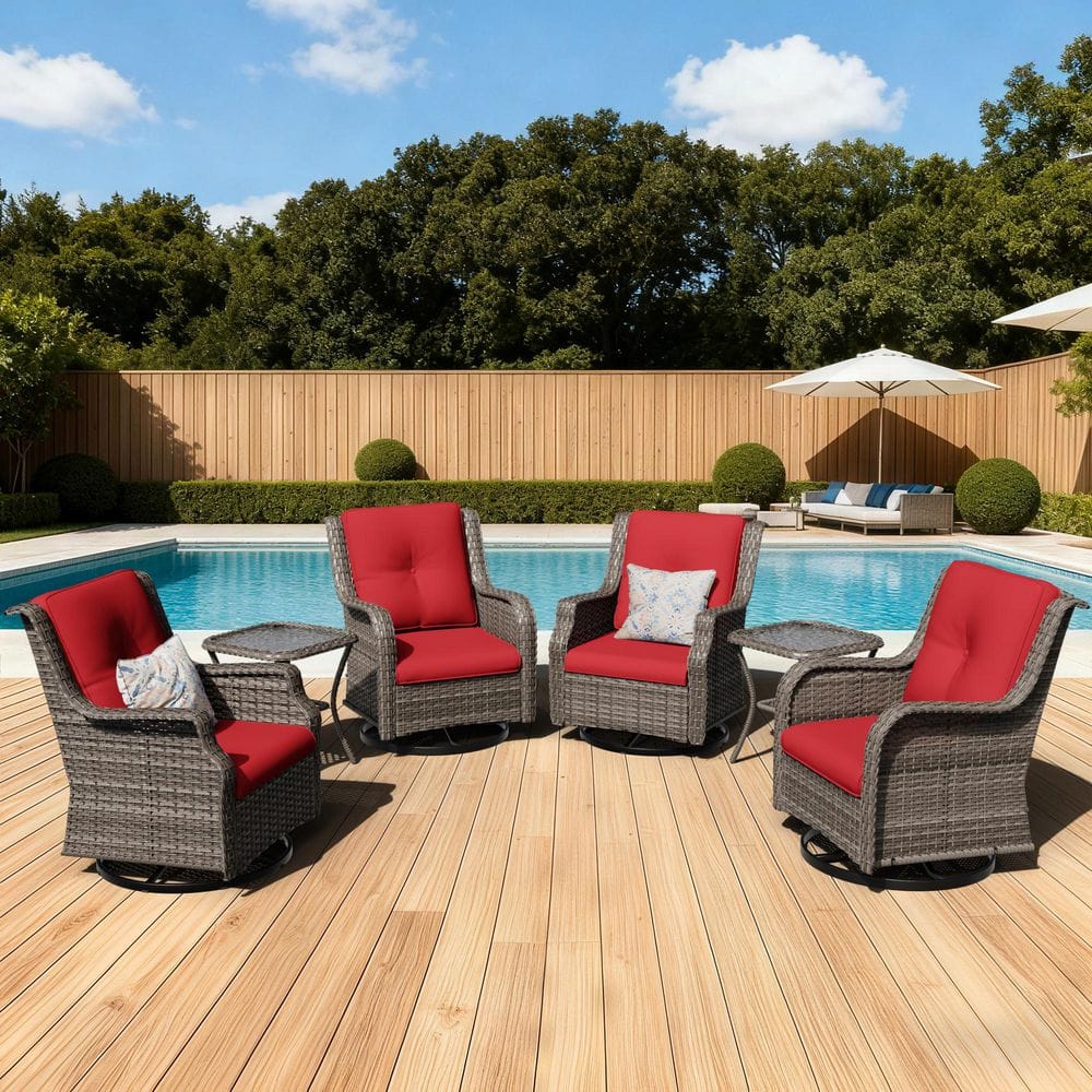 6-Piece Wicker Patio Outdoor Rocking Chair with Red Cushions and Side Table price history on PriceWatchPro