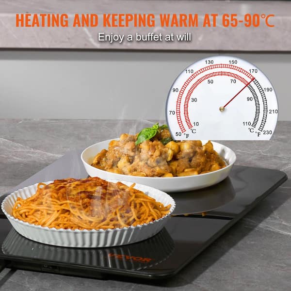 VEVOR Electric Warming Tray 16.5 in. x 11 in. Portable Tempered Glass Heating Tray with Temperature Control, Black