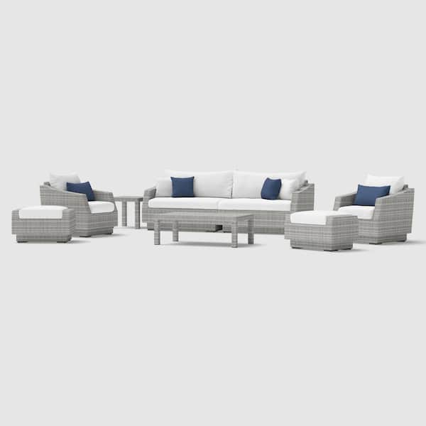 RST BRANDS Cannes 8-Piece All-Weather Wicker Patio Sofa and Club Chair Conversation Set with Sunbrella Bliss Ink Cushions