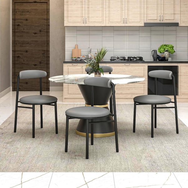 Leisuremod Lume Series Charcoal Modern Dining Chair Upholstered in Polyester with Powder Coated Steel Legs