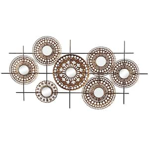 51 in. x  25 in. Metal Brown Plate Wall Decor with Round Mirrored Accents