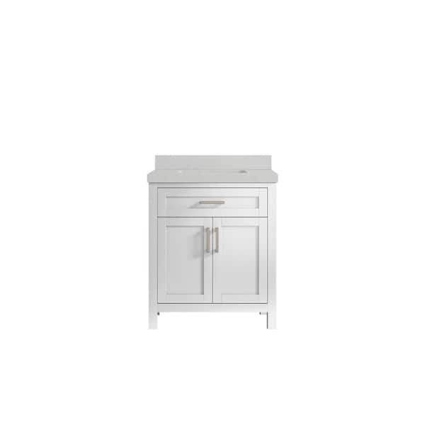 Willow Collections Cambridge 30 in. W x 22 in. D x 36 in. H Bath Vanity in White with 2 in. Carrara Quartz Top