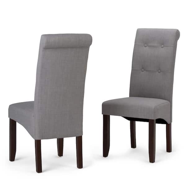 Simpli Home Cosmopolitan Transitional Deluxe Tufted Parson Chair in Dove Grey Linen Look Fabric (Set of 2)
