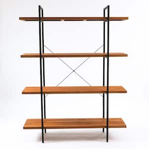 66.5 in. Brown/Black Metal 4-shelf Etagere Bookcase with Open Back