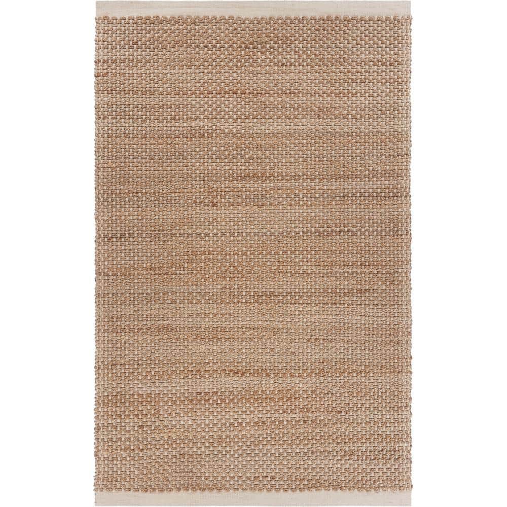 Finn Farmhouse Tan/Off-White 9 ft. x 12 ft. Woven Border Organic Jute Area 