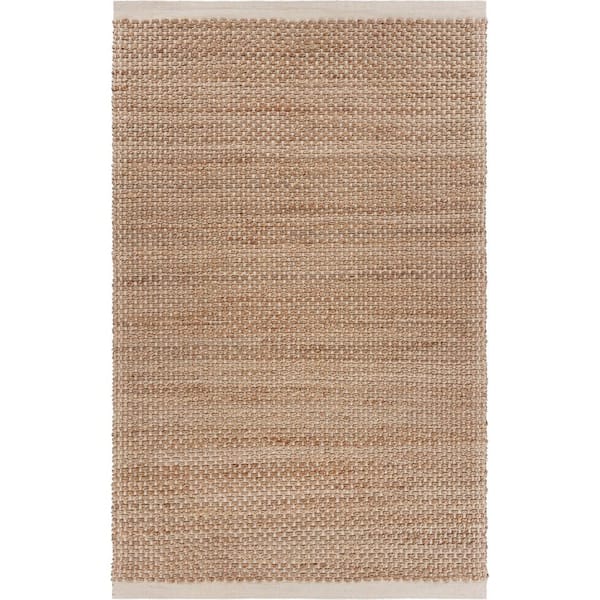 Unbranded Finn Farmhouse Tan/Off-White 9 ft. x 12 ft. Woven Border Organic Jute Area Rug