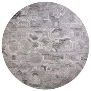 10' Round Gray and Ivory Abstract Area Rug