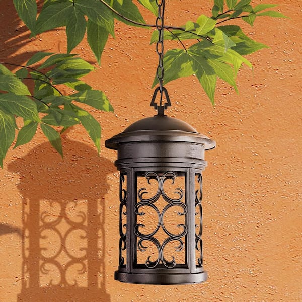 Designers Fountain Ellington 1-Light Oil Rubbed Bronze Outdoor Hanging Pendant Lamp with Metal Cage Shade
