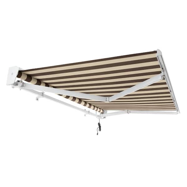 AWNTECH 24 ft. Destin Right Motorized Retractable Awning Hood (120 in. Projection) in Brown/Tan DR24-GUN - Home Depot