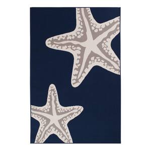 Sea Star Duo Blue/Ivory 6 ft. 7 in. x 9 ft. 6 in. Nautical Polypropylene Indoor/Outdoor Area Rug