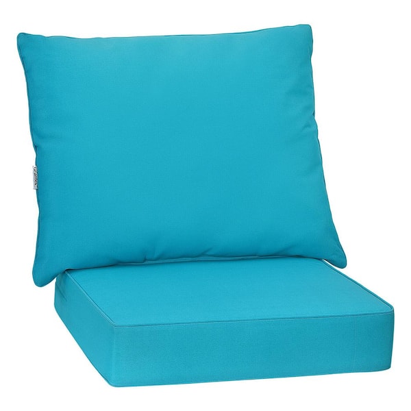 WELLFOR 25 in. x 25 in. 2-Piece Deep Seating Outdoor Lounge Chair Cushion with Rope Belts in Turquoise