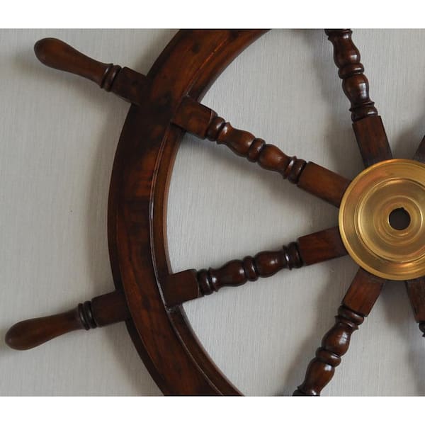 Black Wooden Ship Wheel 36" Large Steering Captain Wheel Nautical Wall Decor 