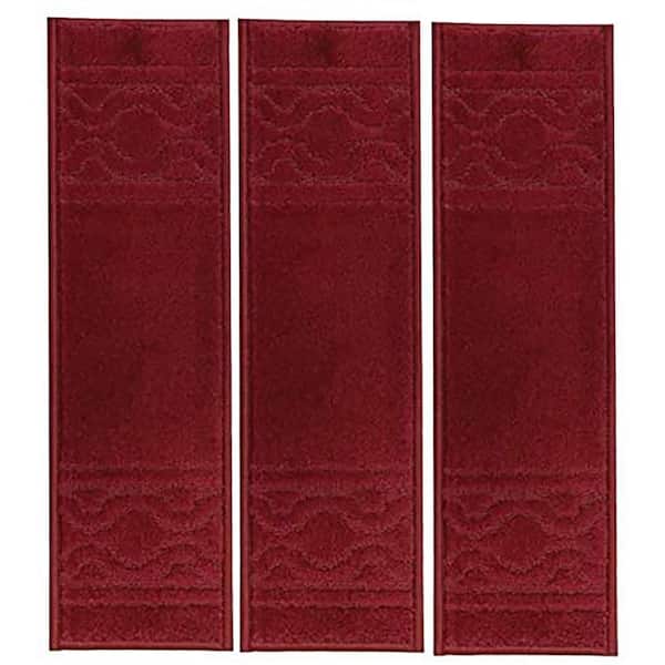 Maximus Trellis Border Red ​ 7.5 in. x 26 in. Indoor Carpet Stair Tread Cover Slip Resistant Backing (Set of 13)