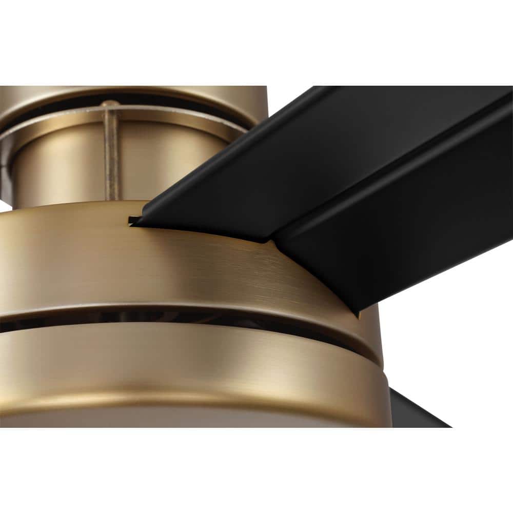 54" Satin Brass and Black Modern Ceiling Fan with Remote