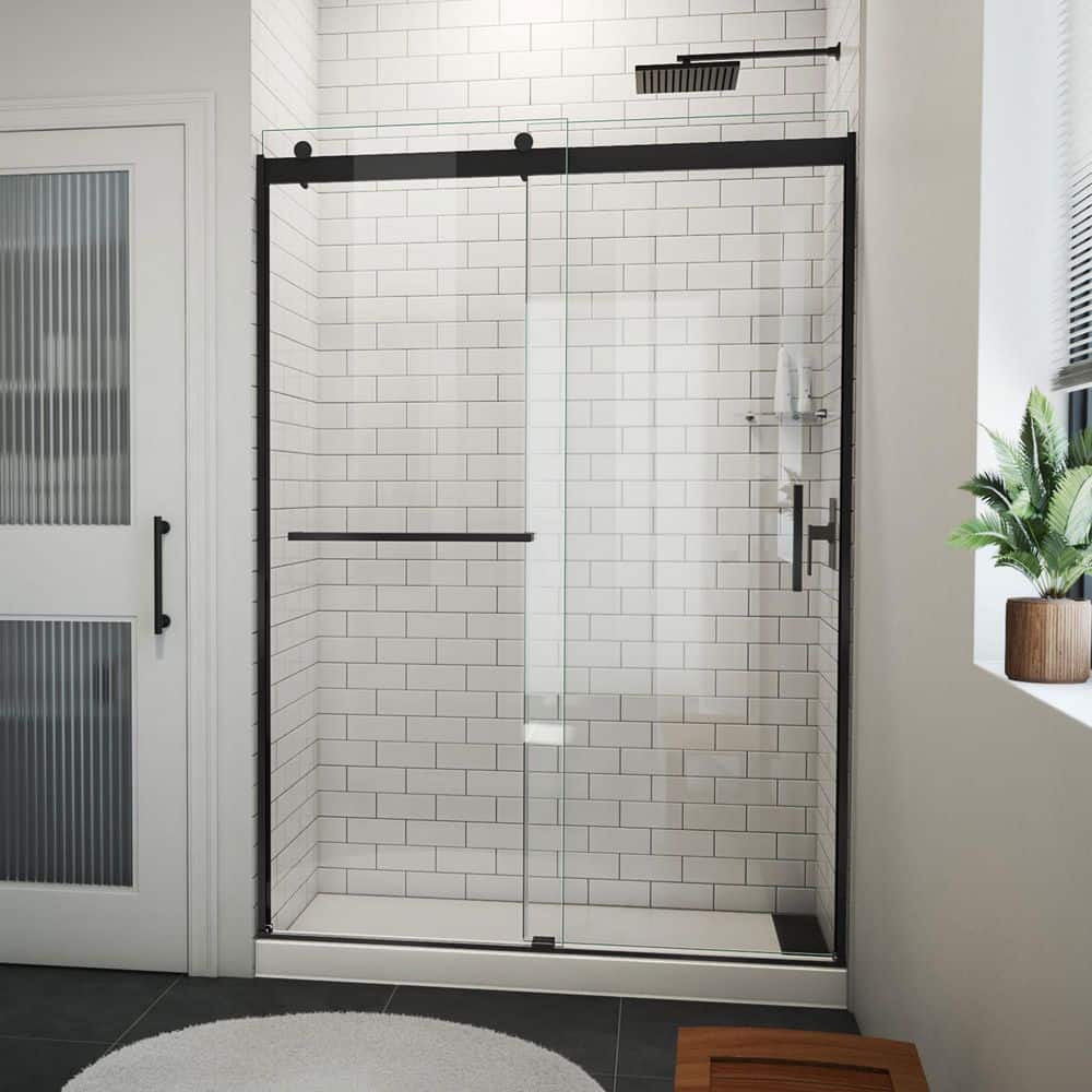 Sapphire-V 54 in. W x 76 in. H Sliding Semi Frameless Bypass Shower Door in Satin Black and Clear Glass price history on PriceWatchPro