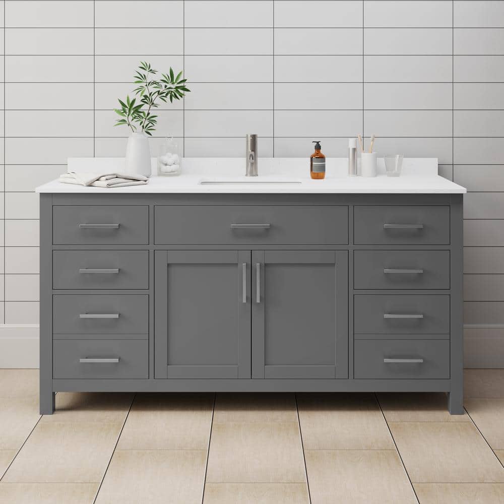 Beckett 66" Gray Freestanding Single Bathroom Vanity with Cultured Marble Top