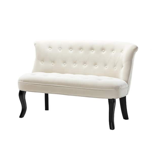 JAYDEN CREATION Niccolo 47 in. Ivory Velvet Loveseat with Cabriole Legs and Button-tufted Back