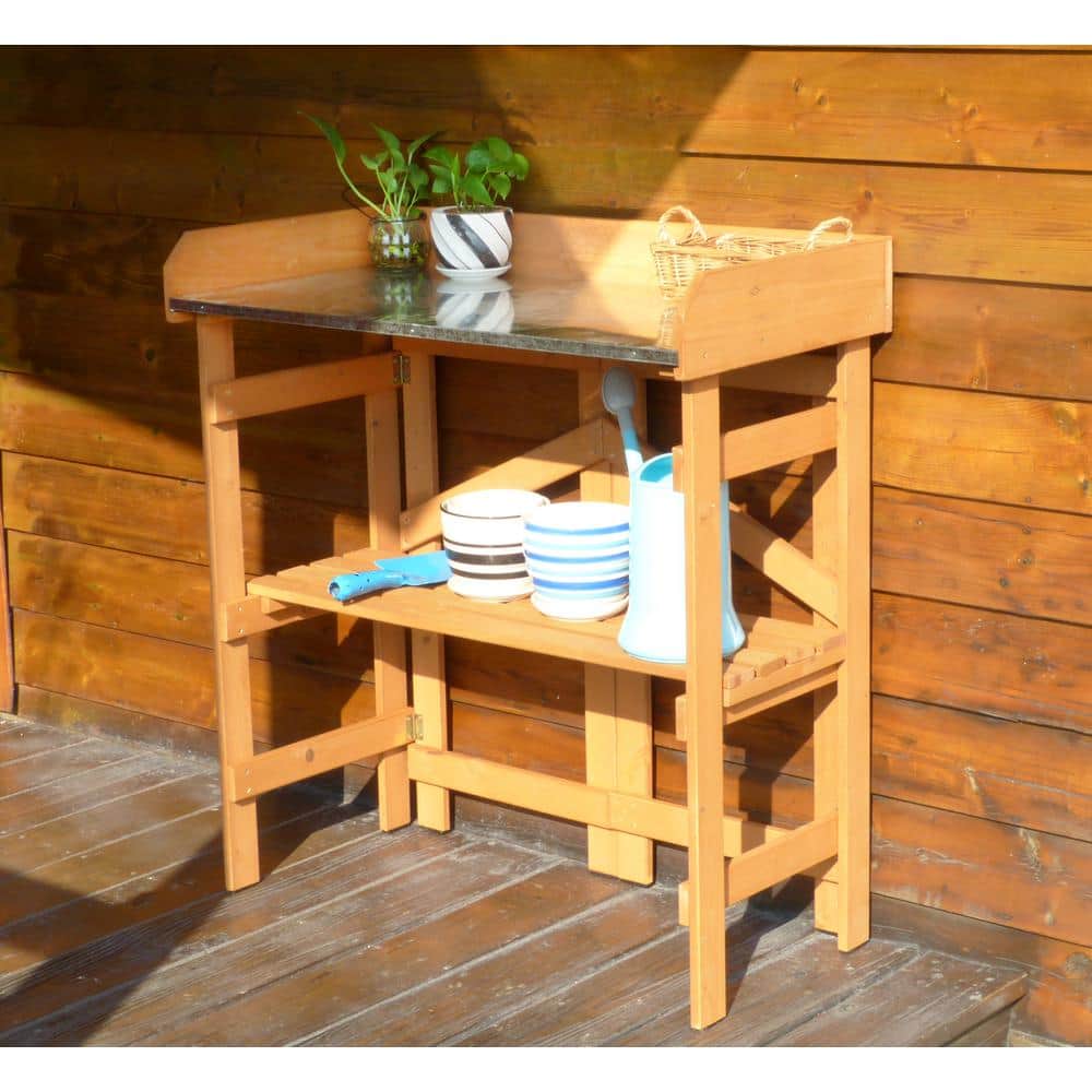 Natural Stained Metal Folding Utility Table & Potting Bench