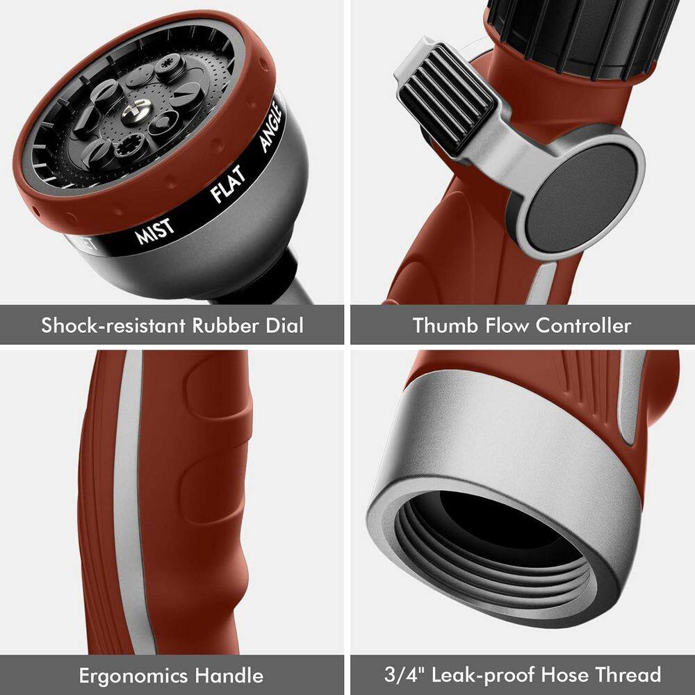 15 in. Red Metal Garden Hose Wand-Heavy-Duty Nozzle, 10-Sprays, Thumb Control, Perfect for Baskets and Shrubs - Thumbnail 3