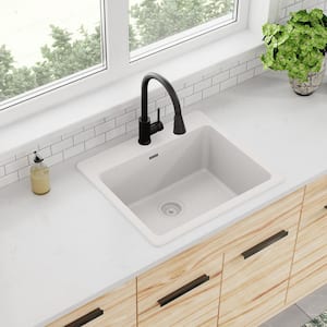 Quartz Classic 25in. Drop-in 1 Bowl White Granite/Quartz Composite Sink Only and No Accessories