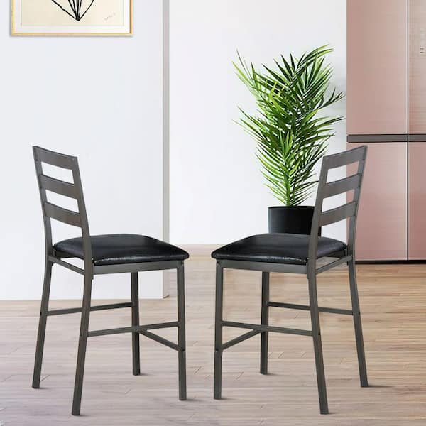 Benjara Black Vegan Faux leather Ladder Style Back Dining Chair (Set of 4)