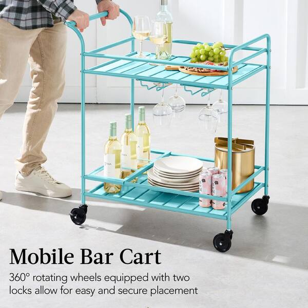 Best Choice Products 2-Tier Teal Outdoor/Indoor Metal Bar Serving