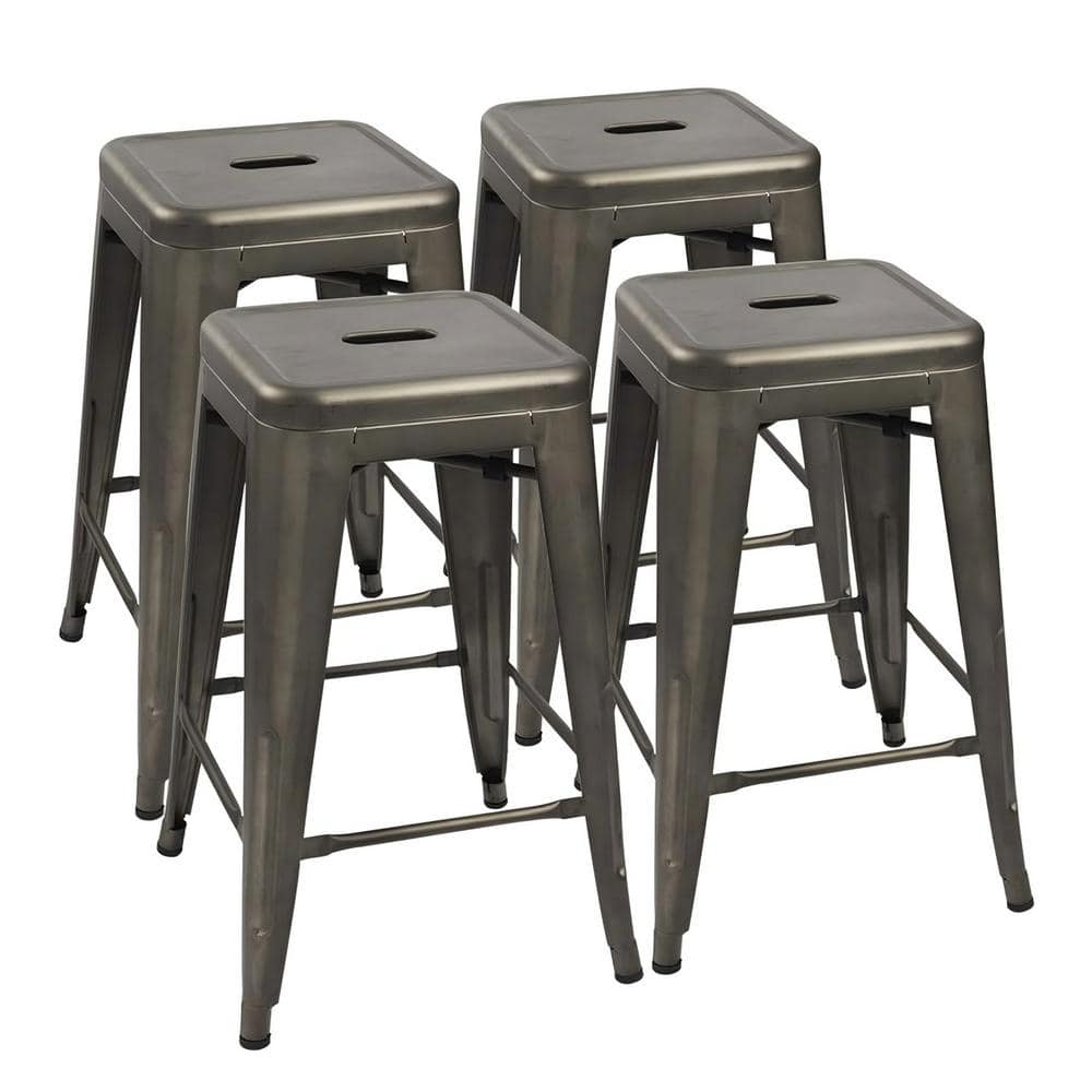 24 in Stackable Metal Backless Bar Height Outdoor Bar Stool (4-Pack)