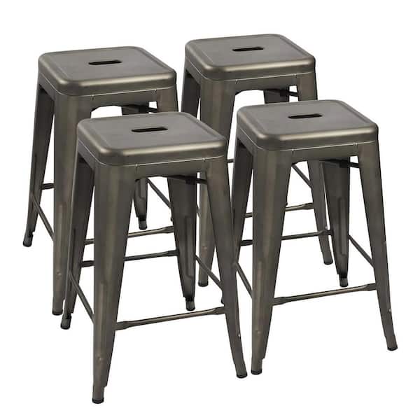 Unbranded 24 in Stackable Metal Backless Bar Height Outdoor Bar Stool (4-Pack)