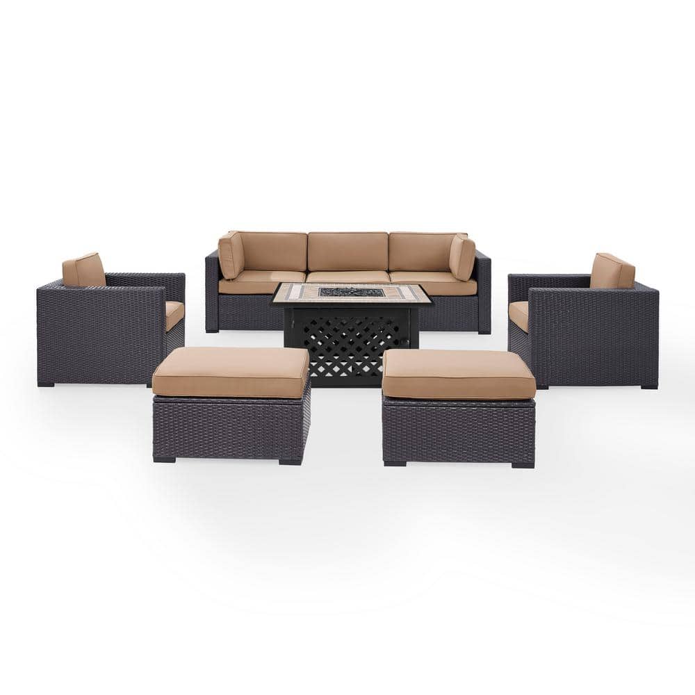 CROSLEY FURNITURE Biscayne 7-Person Wicker Outdoor Seating Set with ...