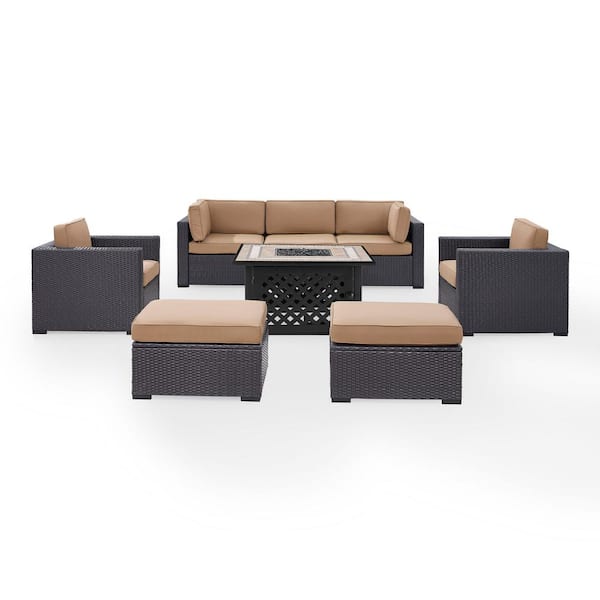 CROSLEY FURNITURE Biscayne 7-Person Wicker Outdoor Seating Set with Mocha Cushions