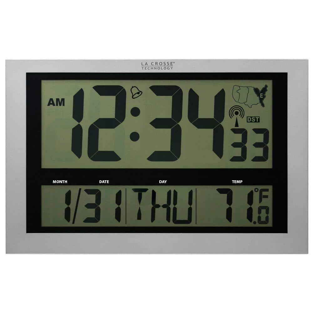 La Crosse Technology Jumbo Digital Atomic Wall Clock With Indoor Temperature 513 1211 The Home Depot