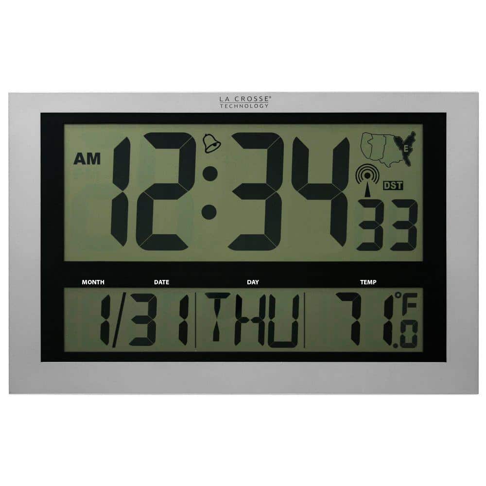 Atomic Digital Wall Clock, La Crosse Technology Large Atomic Digital Clock With Outdoor Temperature In Silver