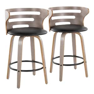 Cosi 25.25 in. Black Faux Leather, Light Grey Wood and Black Metal Fixed-Height Counter Stool (Set of 2)