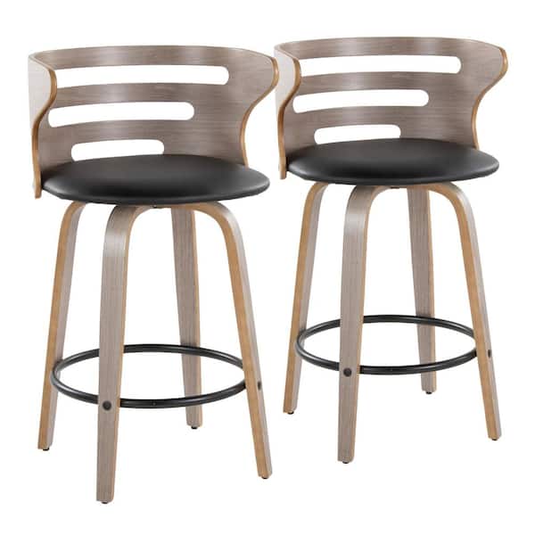 Lumisource Cosi 25.25 in. Black Faux Leather, Light Grey Wood and Black Metal Fixed-Height Counter Stool (Set of 2)