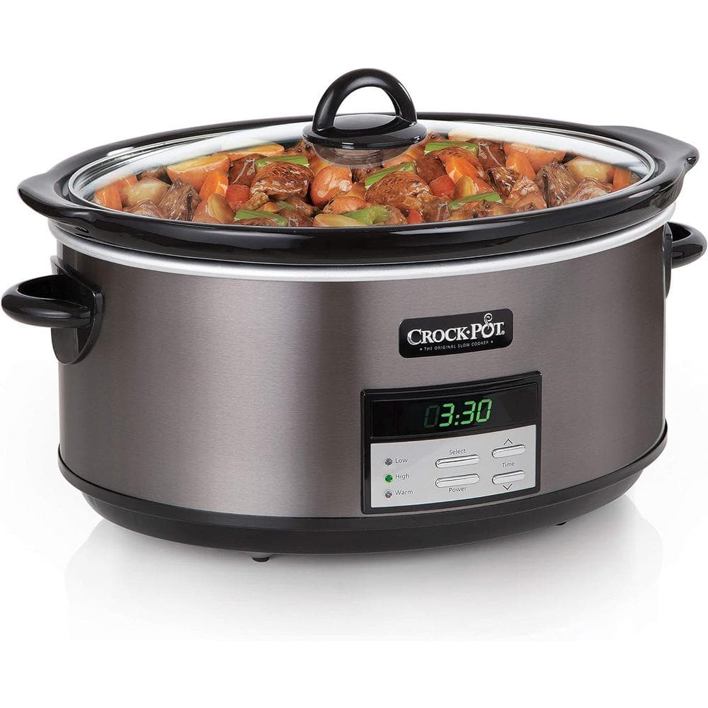 Black Stainless 8-Quart Digital Slow Cooker with Timer