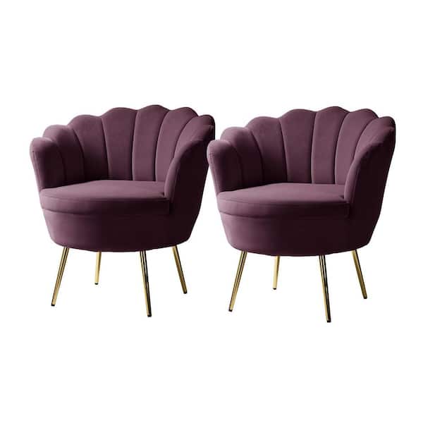 Fidelia Purple Tufted Barrel Chair with Scalloped Seashell Edges (Set of 2)