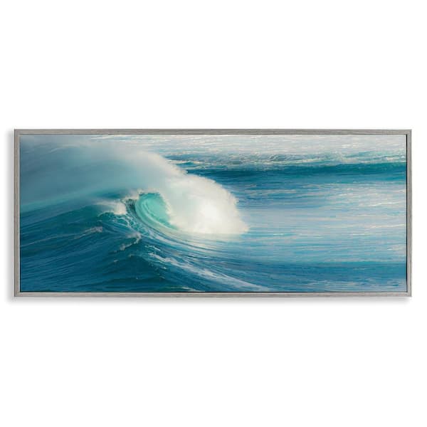 Stupell Industries Bending Ocean Wave by Scott Bennion Gray Framed Coastal Giclee Art Print 10 in. x 24 in.
