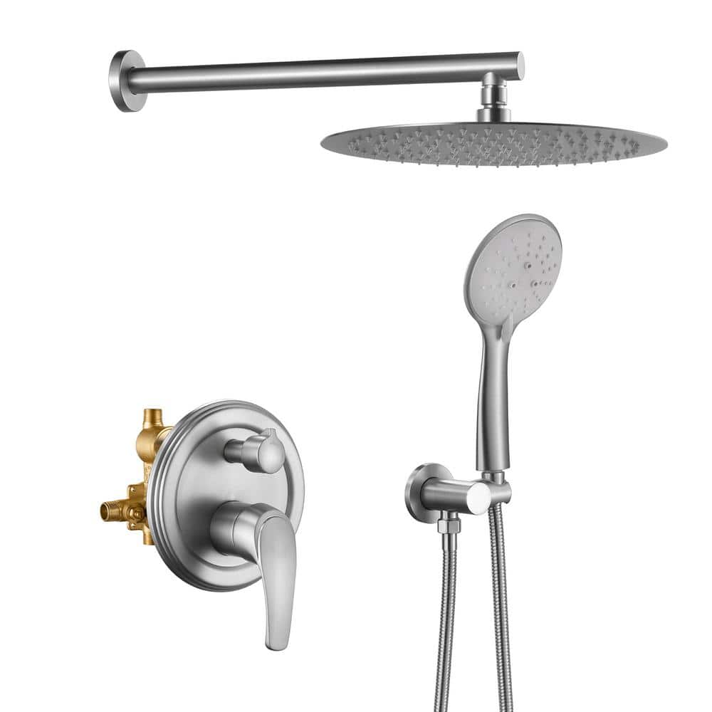 5-Spray 12 in. 2.35 GPM Wall Mount Dual Shower Heads with Handheld Built-In Shower System in Brushed Nickel price history on PriceWatchPro