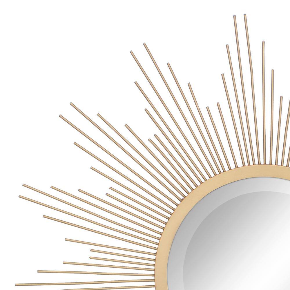 24" Round Wood and Gold Sunburst Wall Mirror
