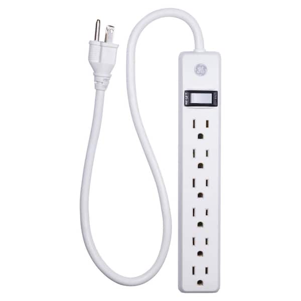GE 6-Outlet Power Strip with Integrated Circuit Breaker and 2 ft. Extension Cord, White