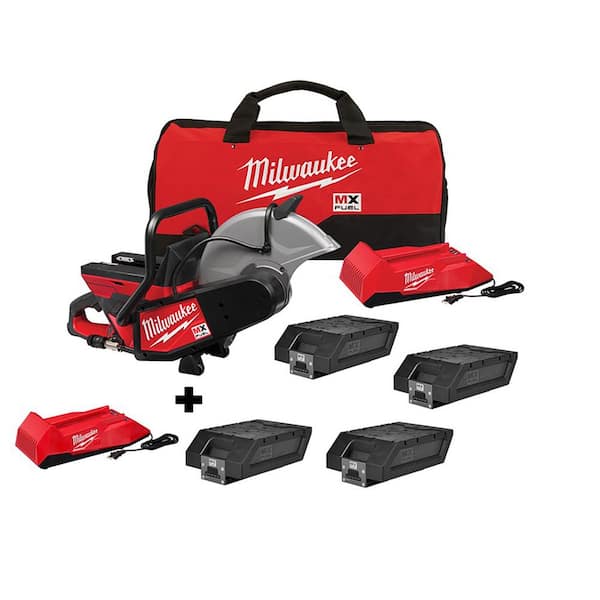 Milwaukee MX FUEL 14 in. Lithium-Ion Cordless Cut Off Saw Kit with 2 Chargers and 4 Lithium-Ion REDLITHIUM XC406 Batteries