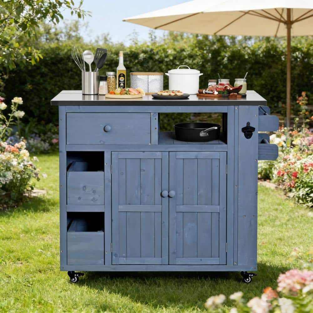 "Extendable 41.9"" Outdoor Kitchen Island with Stainless Steel Top, Kitchen Cart with Drawers, Storage Cabinet" price history on PriceWatchPro